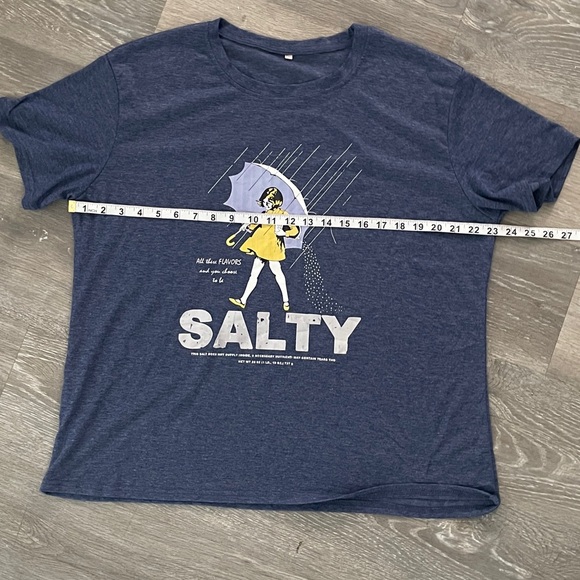 Blue “Salty” graphic tee featuring the classic Morton Salt girl - Picture 6 of 7